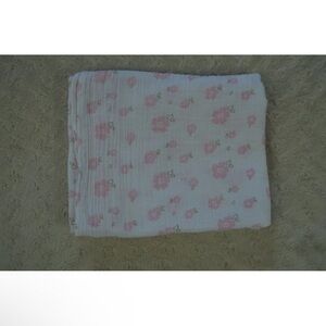 Chick Pea Pink Floral Baby Swaddle Blanket White Muslin Cotton Flower Lovey